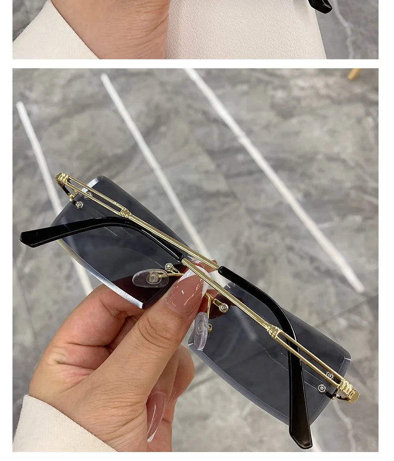 2023 Retro Sunglasses Women Brand Designer Rimless Gradient Sun Glasses Fashion Shades Cutting Lens Ladies Frameless Eyeglasses