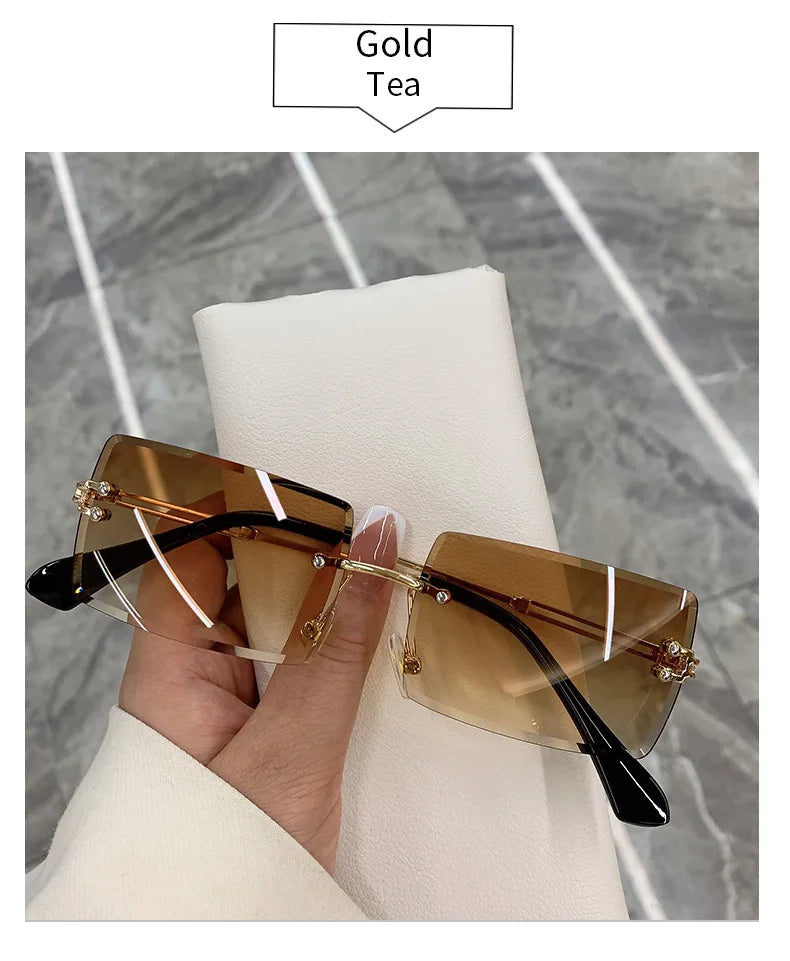 2023 Retro Sunglasses Women Brand Designer Rimless Gradient Sun Glasses Fashion Shades Cutting Lens Ladies Frameless Eyeglasses