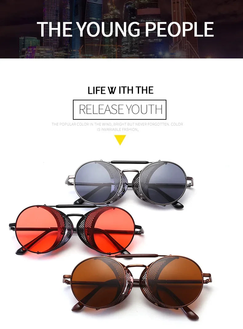 Retro Round Metal Sunglasses Steampunk Men Women Trend Brand Designer Vintage Sun Glasses Oculos De Sol Shades UV Protection