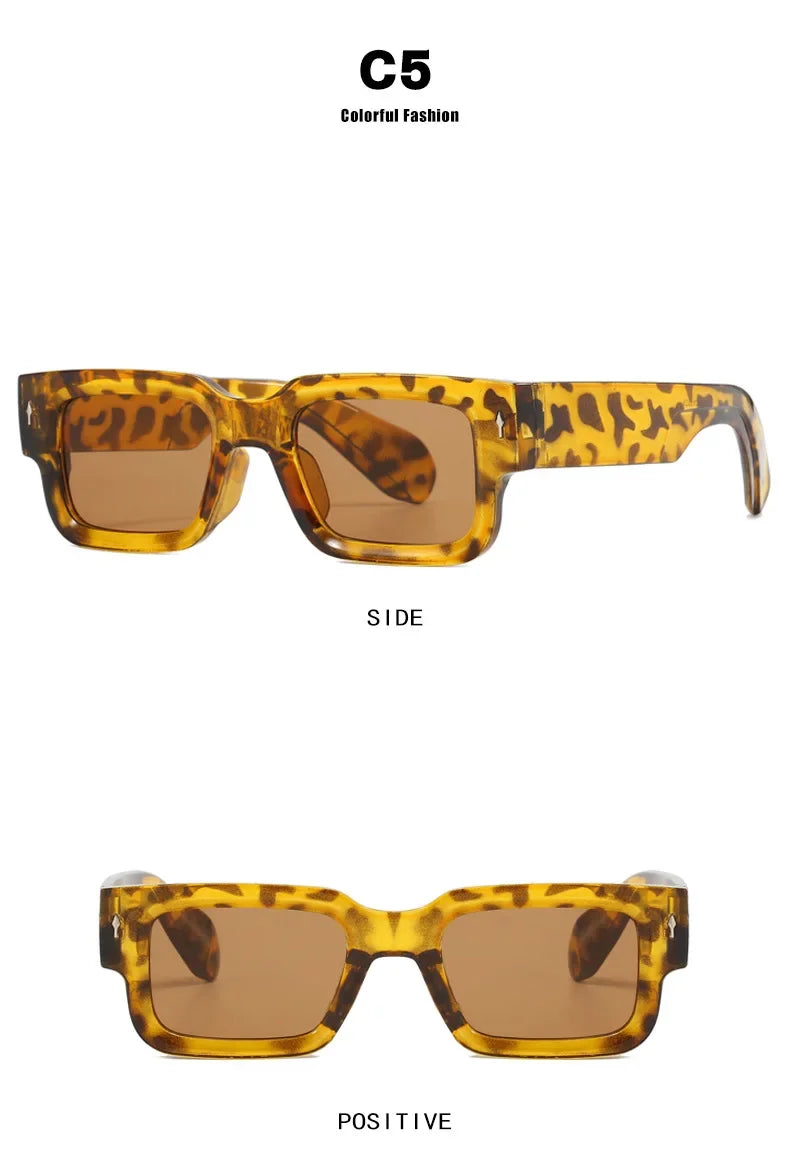Retro Men Square Sunglasses For Women Vintage Luxury Rivet Designer Sun Glasses Fashion Arrow Shades UV400 Eyeglasses