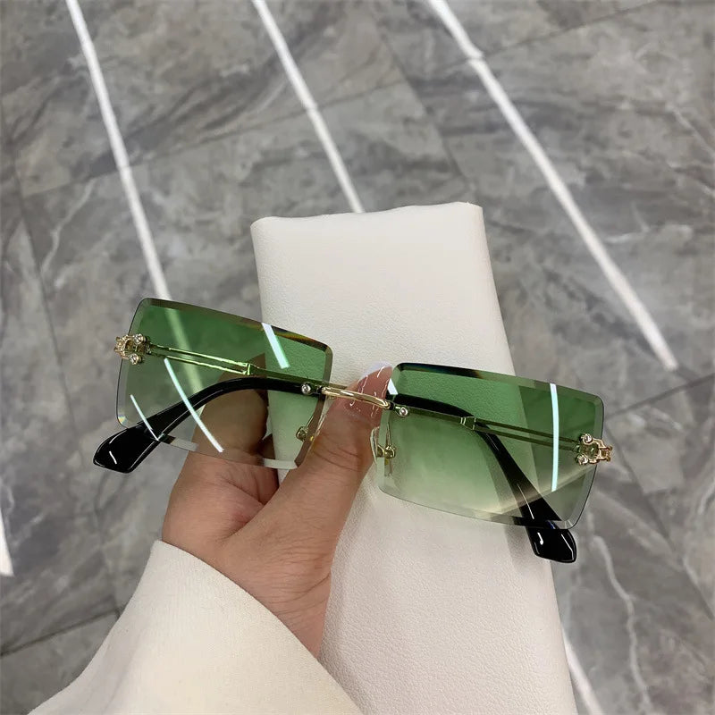 2023 Retro Sunglasses Women Brand Designer Rimless Gradient Sun Glasses Fashion Shades Cutting Lens Ladies Frameless Eyeglasses