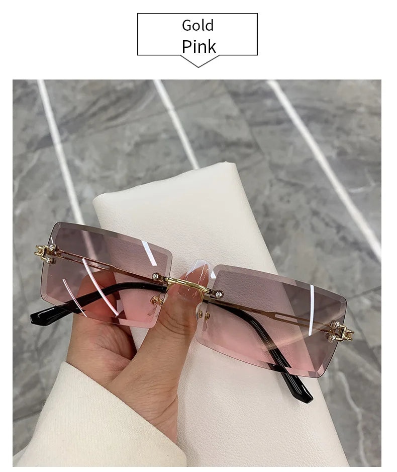 2023 Retro Sunglasses Women Brand Designer Rimless Gradient Sun Glasses Fashion Shades Cutting Lens Ladies Frameless Eyeglasses