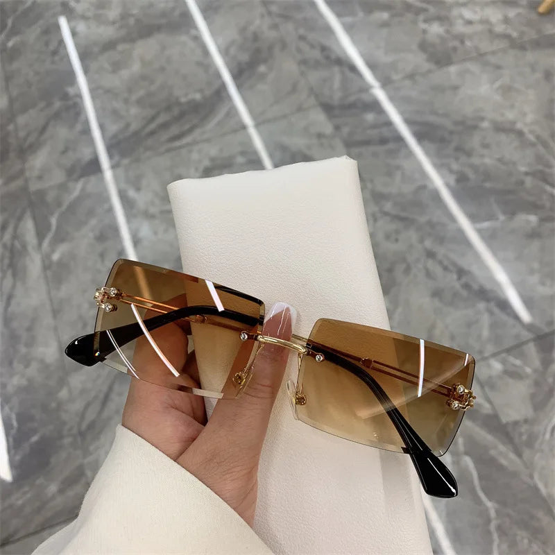 2023 Retro Sunglasses Women Brand Designer Rimless Gradient Sun Glasses Fashion Shades Cutting Lens Ladies Frameless Eyeglasses