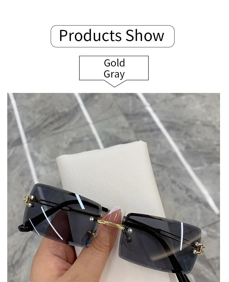 2023 Retro Sunglasses Women Brand Designer Rimless Gradient Sun Glasses Fashion Shades Cutting Lens Ladies Frameless Eyeglasses
