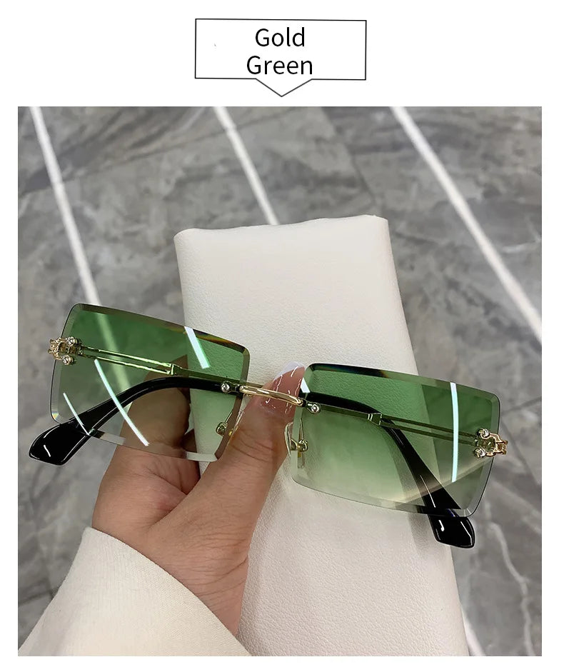 2023 Retro Sunglasses Women Brand Designer Rimless Gradient Sun Glasses Fashion Shades Cutting Lens Ladies Frameless Eyeglasses