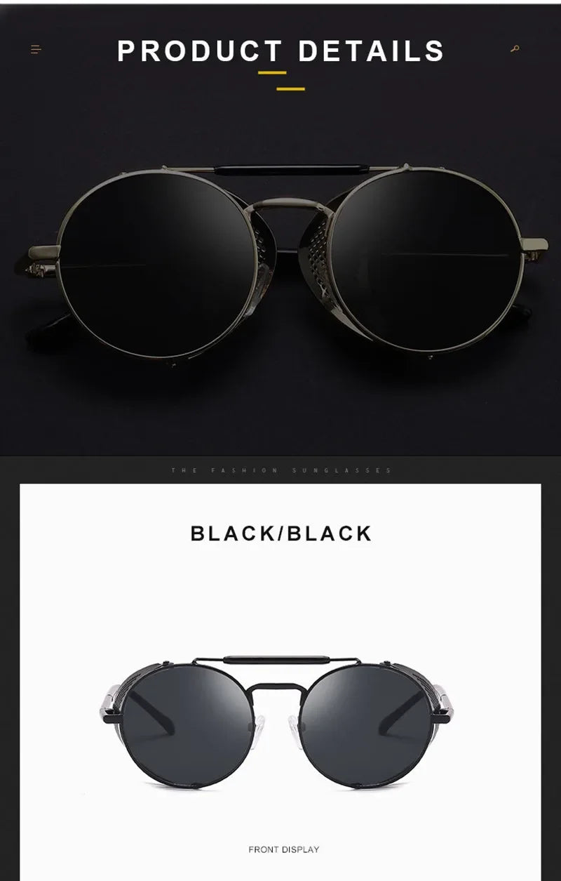 Retro Round Metal Sunglasses Steampunk Men Women Trend Brand Designer Vintage Sun Glasses Oculos De Sol Shades UV Protection