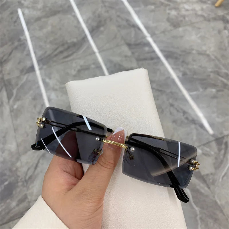2023 Retro Sunglasses Women Brand Designer Rimless Gradient Sun Glasses Fashion Shades Cutting Lens Ladies Frameless Eyeglasses