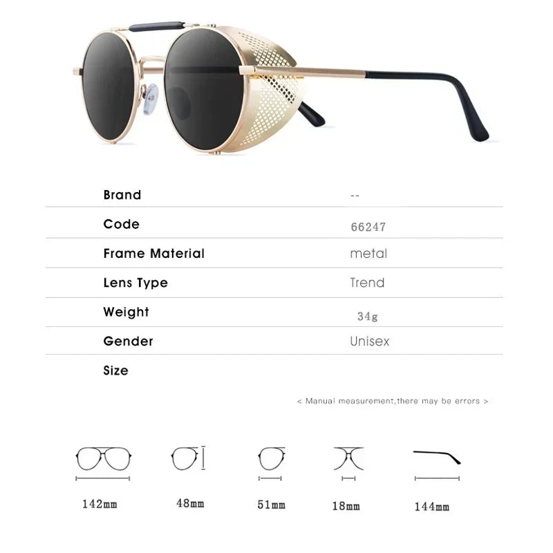 Retro Round Metal Sunglasses Steampunk Men Women Trend Brand Designer Vintage Sun Glasses Oculos De Sol Shades UV Protection