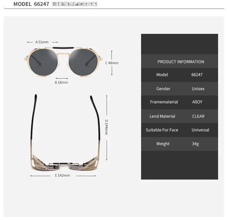 Retro Round Metal Sunglasses Steampunk Men Women Trend Brand Designer Vintage Sun Glasses Oculos De Sol Shades UV Protection