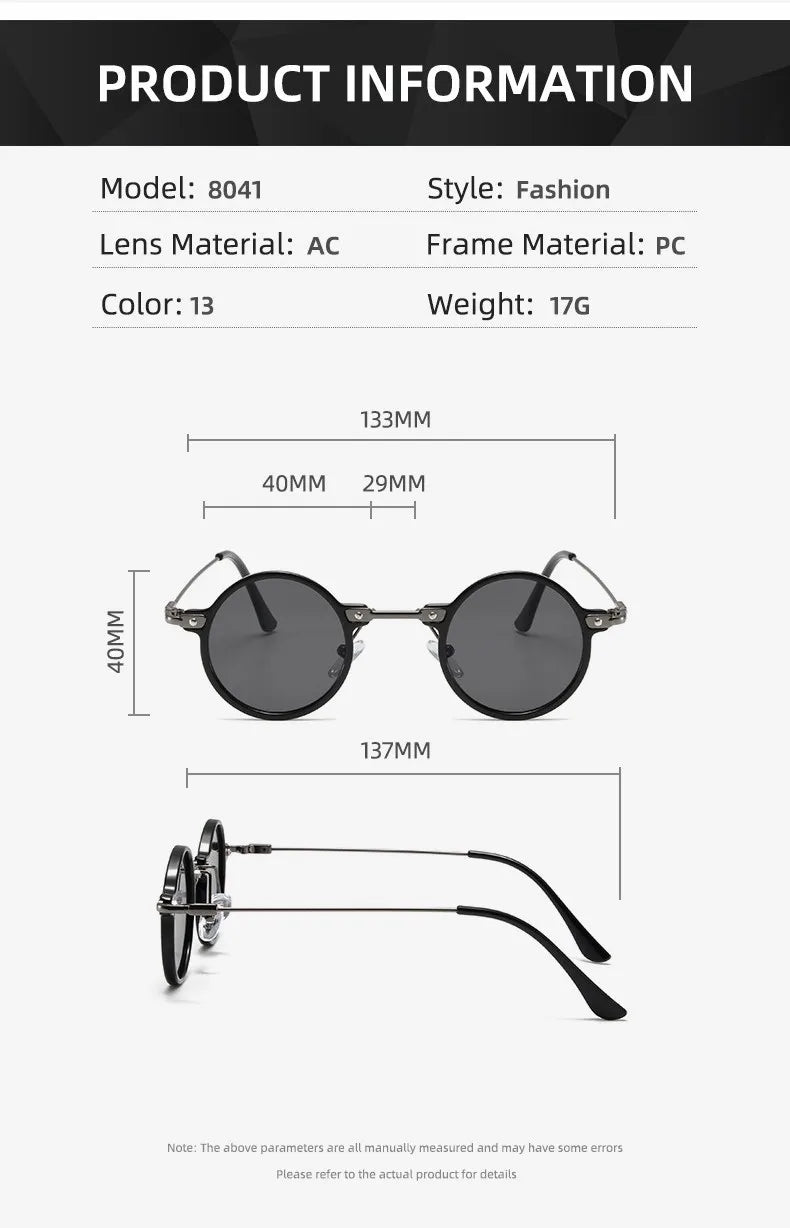 Retro Steampunk Sun Glasses Male Female Round Sunglasses For Men Women Brand Designer Metal Frame Eyewear Oculos De Sol UV400
