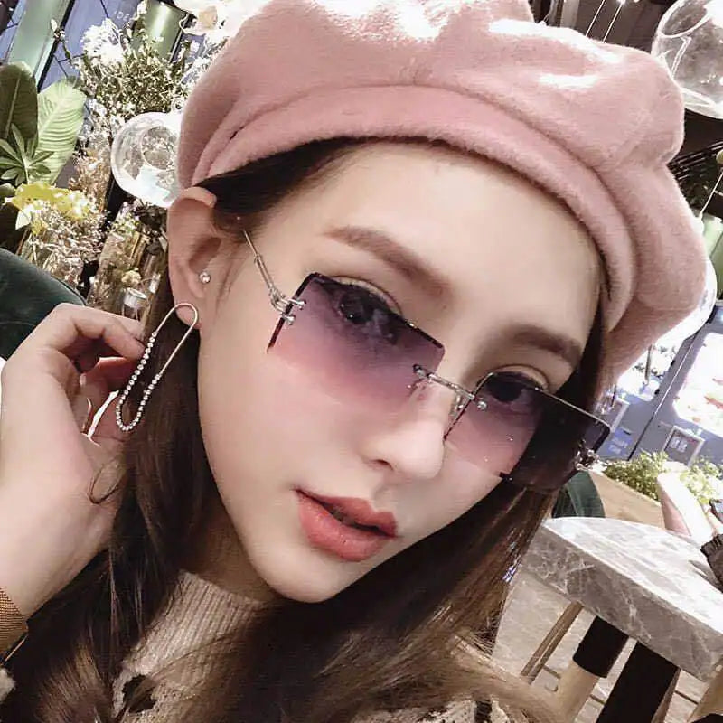 2023 Retro Sunglasses Women Brand Designer Rimless Gradient Sun Glasses Fashion Shades Cutting Lens Ladies Frameless Eyeglasses