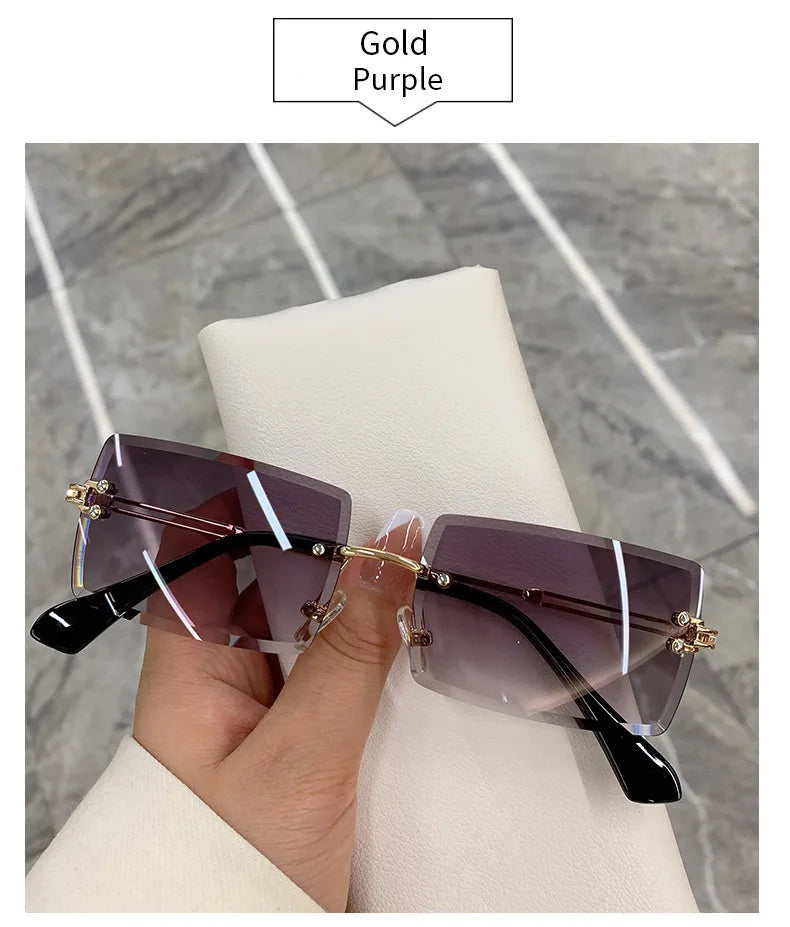 2023 Retro Sunglasses Women Brand Designer Rimless Gradient Sun Glasses Fashion Shades Cutting Lens Ladies Frameless Eyeglasses