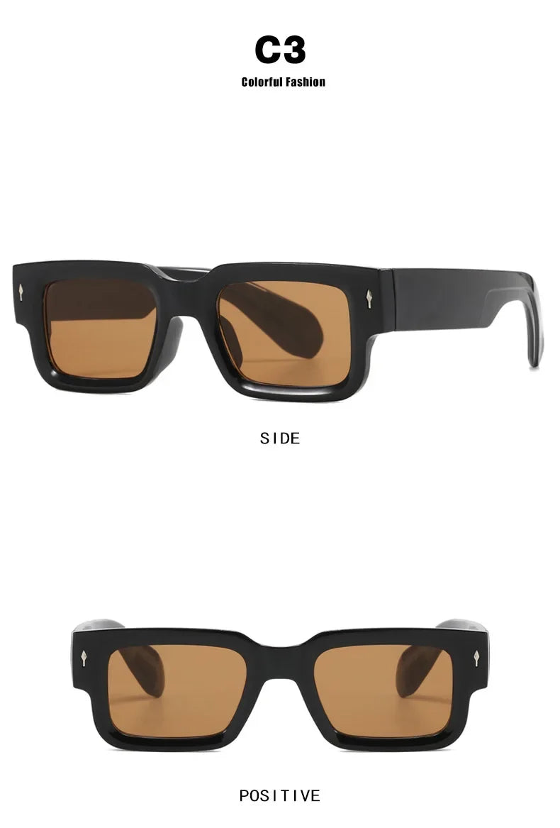 Retro Men Square Sunglasses For Women Vintage Luxury Rivet Designer Sun Glasses Fashion Arrow Shades UV400 Eyeglasses
