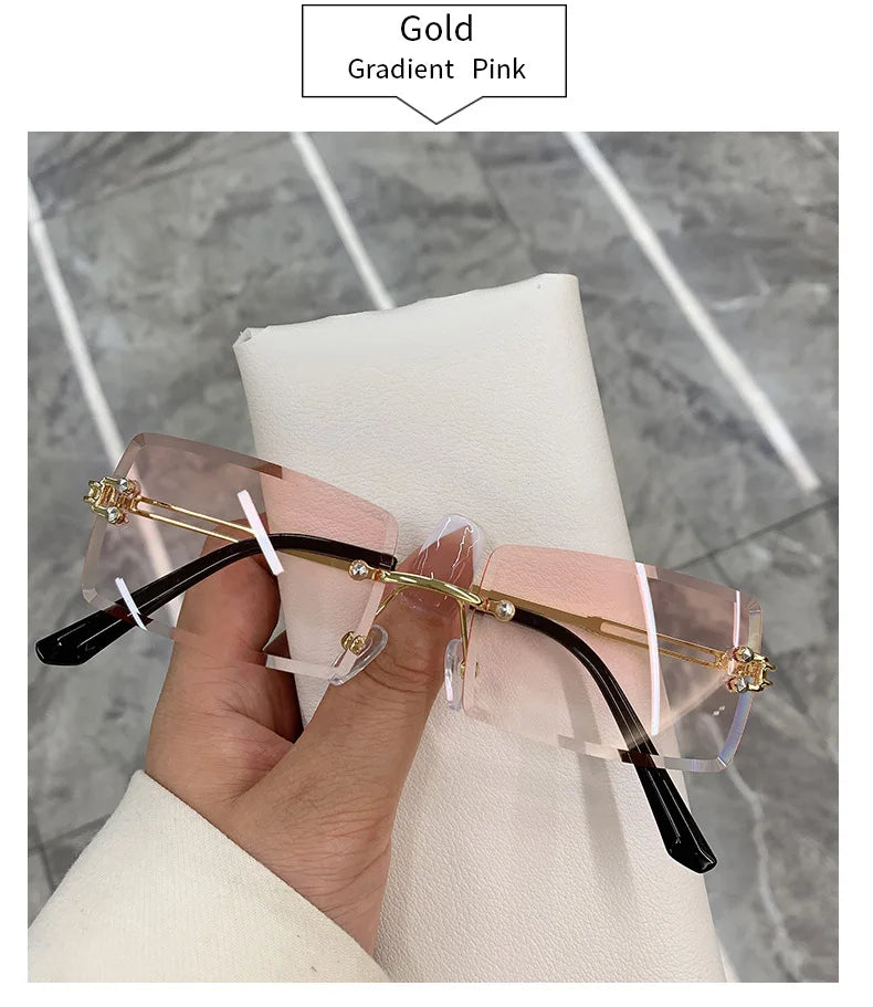 2023 Retro Sunglasses Women Brand Designer Rimless Gradient Sun Glasses Fashion Shades Cutting Lens Ladies Frameless Eyeglasses