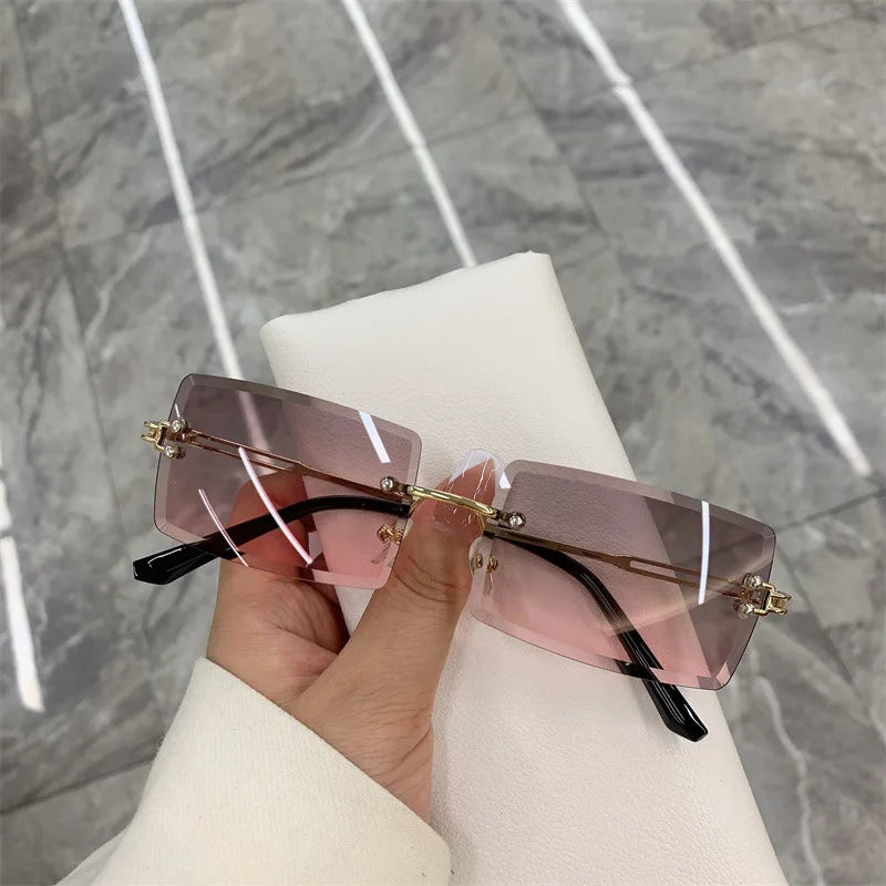 2023 Retro Sunglasses Women Brand Designer Rimless Gradient Sun Glasses Fashion Shades Cutting Lens Ladies Frameless Eyeglasses