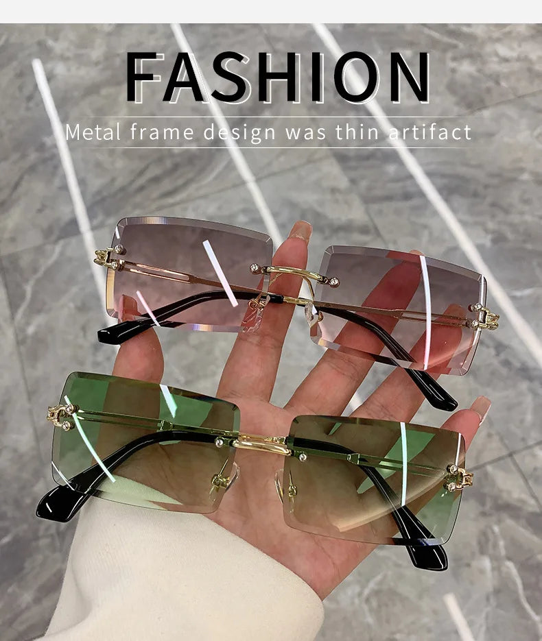2023 Retro Sunglasses Women Brand Designer Rimless Gradient Sun Glasses Fashion Shades Cutting Lens Ladies Frameless Eyeglasses