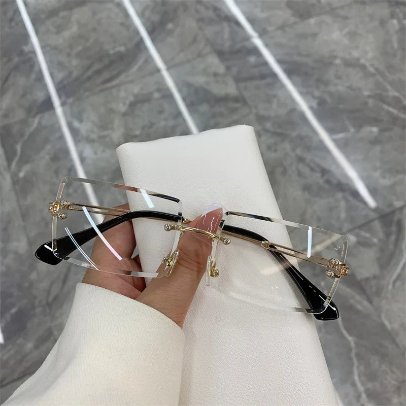 2023 Retro Sunglasses Women Brand Designer Rimless Gradient Sun Glasses Fashion Shades Cutting Lens Ladies Frameless Eyeglasses