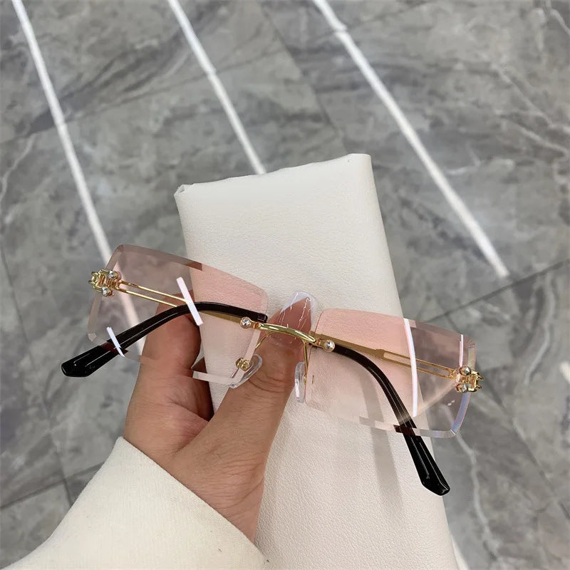 2023 Retro Sunglasses Women Brand Designer Rimless Gradient Sun Glasses Fashion Shades Cutting Lens Ladies Frameless Eyeglasses