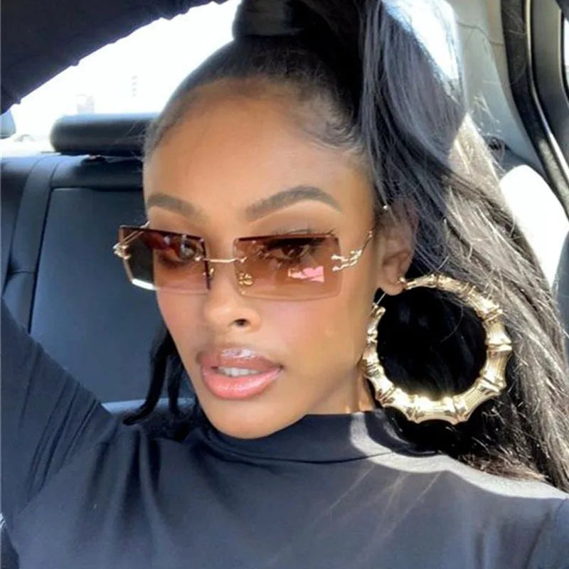 2023 Retro Sunglasses Women Brand Designer Rimless Gradient Sun Glasses Fashion Shades Cutting Lens Ladies Frameless Eyeglasses