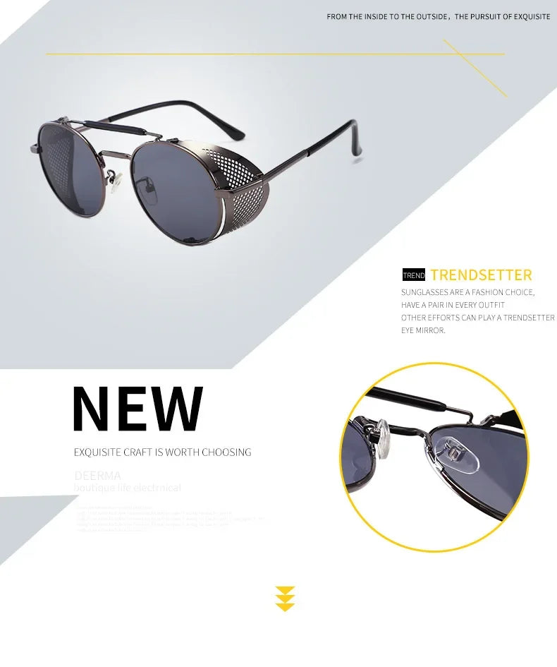Retro Round Metal Sunglasses Steampunk Men Women Trend Brand Designer Vintage Sun Glasses Oculos De Sol Shades UV Protection
