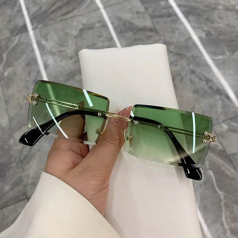 2023 Retro Sunglasses Women Brand Designer Rimless Gradient Sun Glasses Fashion Shades Cutting Lens Ladies Frameless Eyeglasses